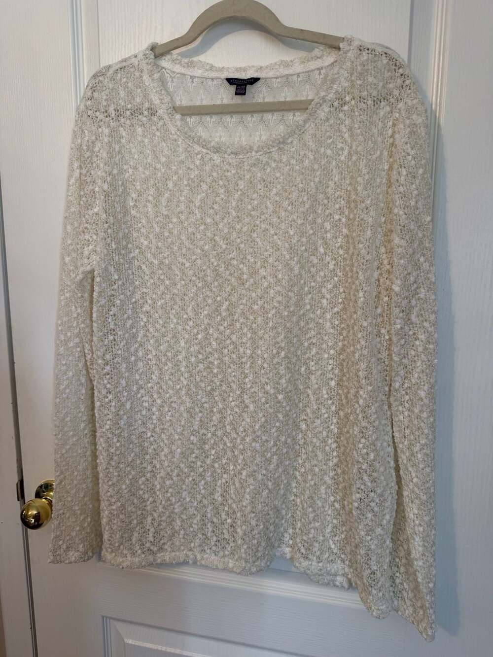 Aeropostale Women's Long Sleeve Sheer Popcorn Metallic Knit Pullover Sweater